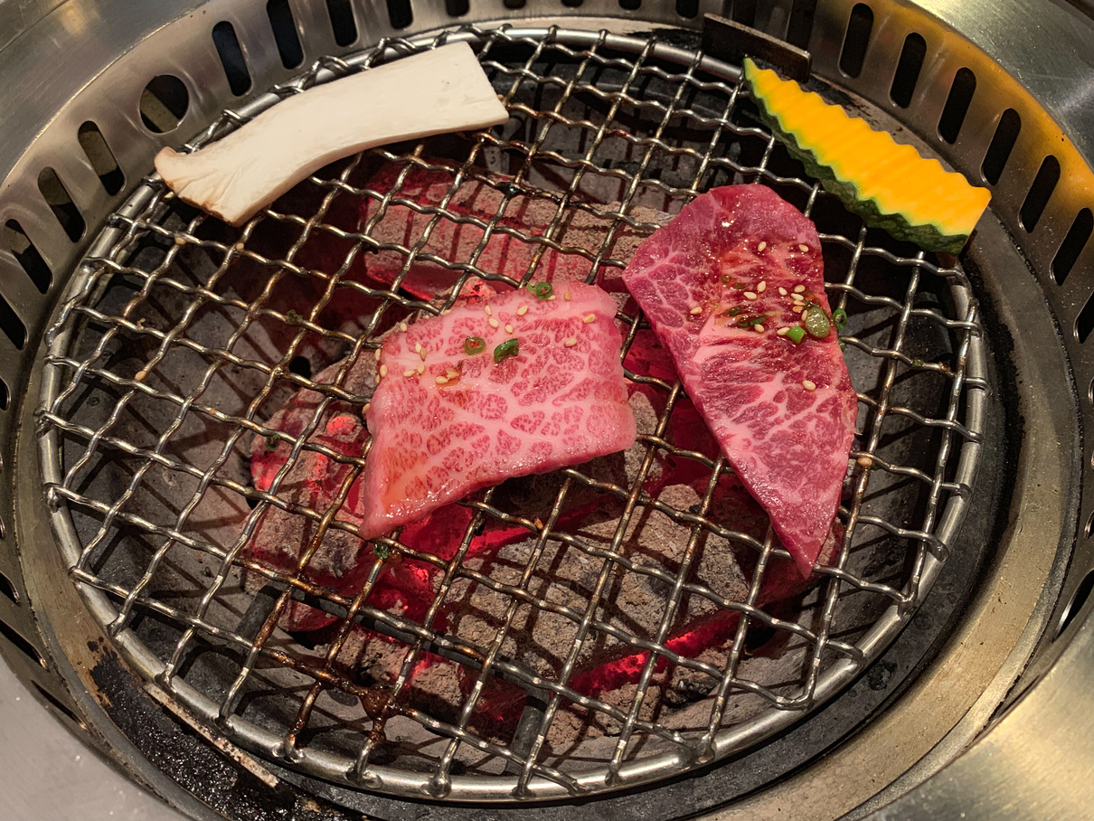 Premium A5 Japanese wagyu beef for barbecue or yakinuku on charcoal grill